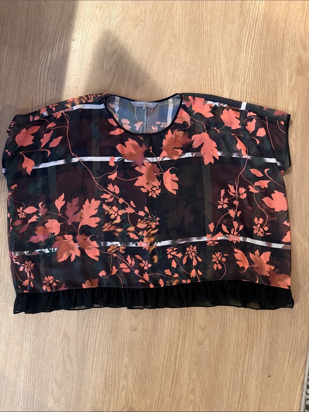 Clover Canyon Black Tunic with Coral Floral Print